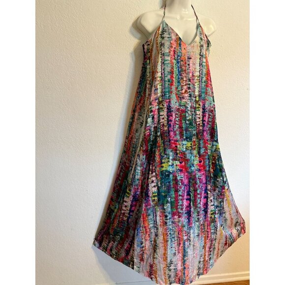Nicole Miller New York Multicolor Halter Maxi Dress M Polyester Blend Boho Beach - Picture 5 of 16